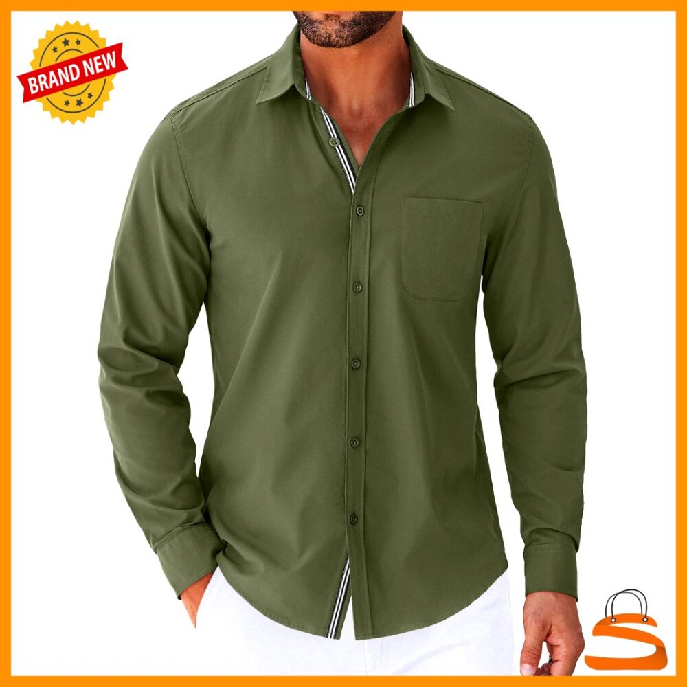 Long Sleeve Button Down Shirt Regular Fit Casual Untucked Office Wear